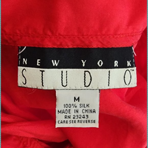 New York Studios VTG Red Silk Button Up Loose Fit Shirt - Picture 5 of 5
